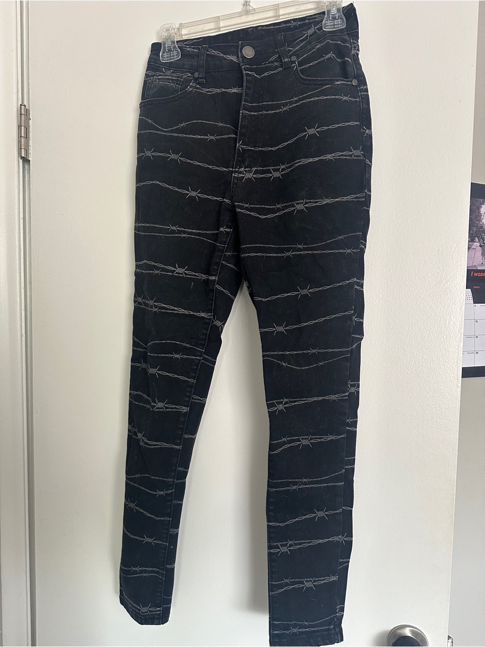 Black Skinny Jeans with Barbed Wire Print